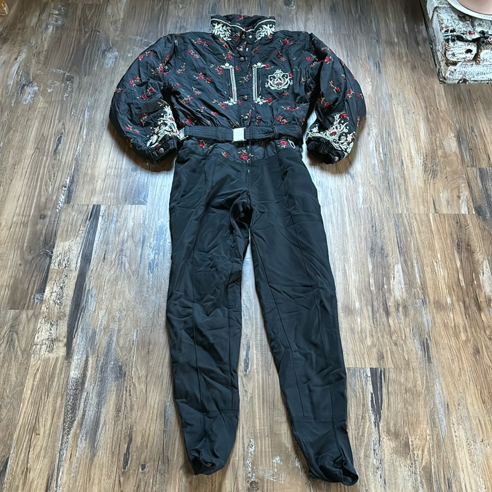 Bogner Black Ski Suit with Embroidered Roses